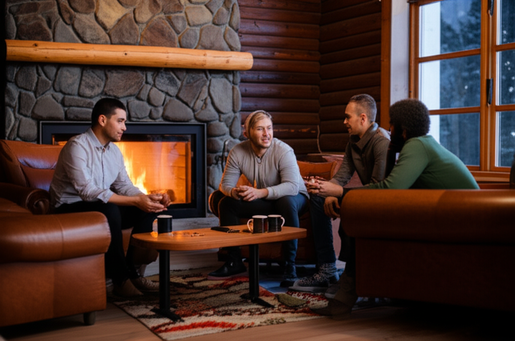 Engineering team by the fireside